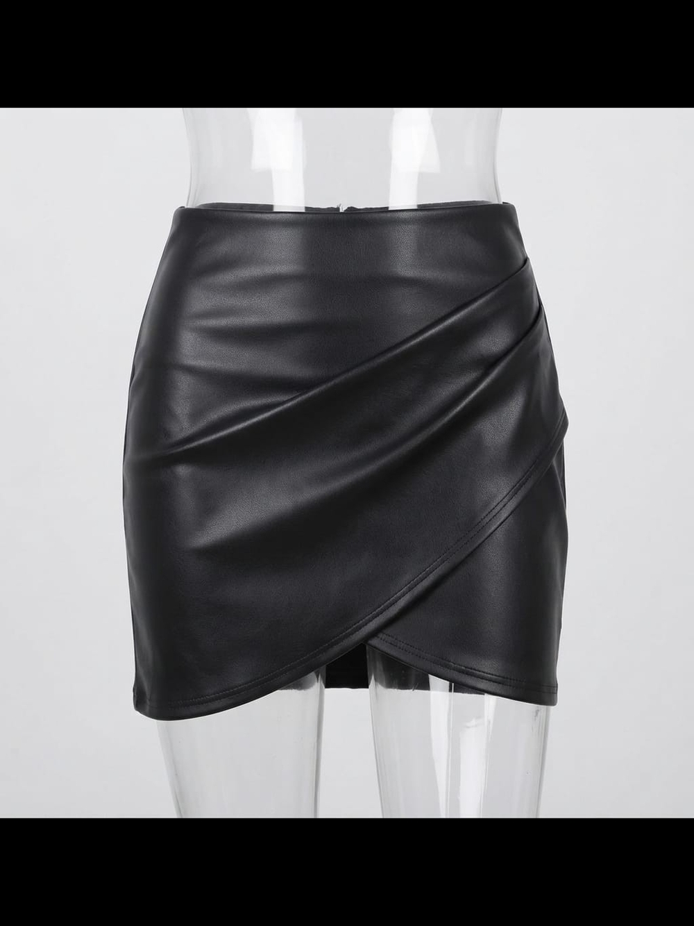 Windsor Black Faux Leather Asymmetrical Wrap Mini Skirt